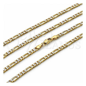 Gargantilla Basica 5.222.016.1.24 Oro Laminado, Diseño de Figaro, Pulido, Dos Tonos (Calibre 100, Grosor 03.8 MM, 24 Pulgadas de Largo)
