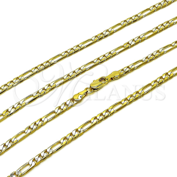 Gargantilla Basica 5.222.016.1.24 Oro Laminado, Diseño de Figaro, Pulido, Dos Tonos (Calibre 100, Grosor 03.8 MM, 24 Pulgadas de Largo)