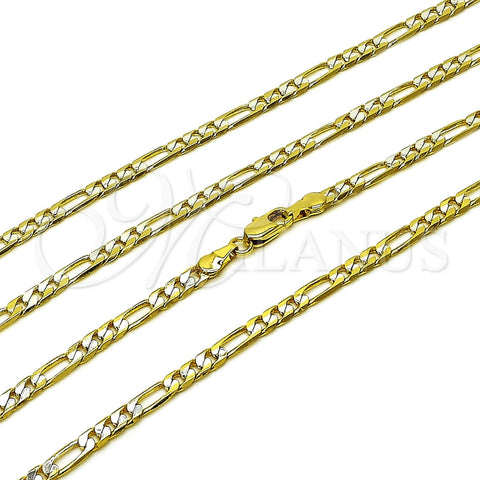 Gargantilla Basica 5.222.016.1.24 Oro Laminado, Diseño de Figaro, Pulido, Dos Tonos (Calibre 100, Grosor 03.8 MM, 24 Pulgadas de Largo)