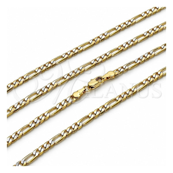 Gargantilla Basica 5.222.016.1.24 Oro Laminado, Diseño de Figaro, Pulido, Dos Tonos (Calibre 100, Grosor 03.8 MM, 24 Pulgadas de Largo)