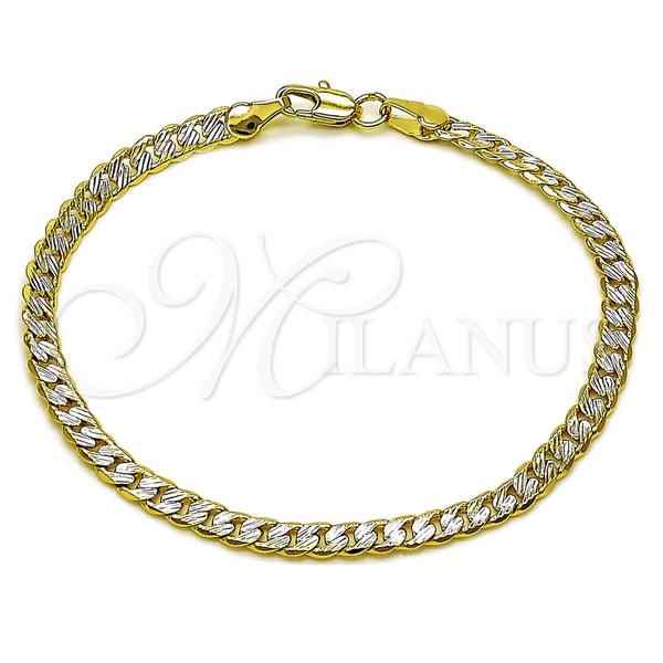 Pulsera Básica 04.297.0001.08 Oro Laminado, Diseño de Cubana, Diamantado, Dos Tonos (Grosor 04.2 MM, 8 Pulgadas de Largo)