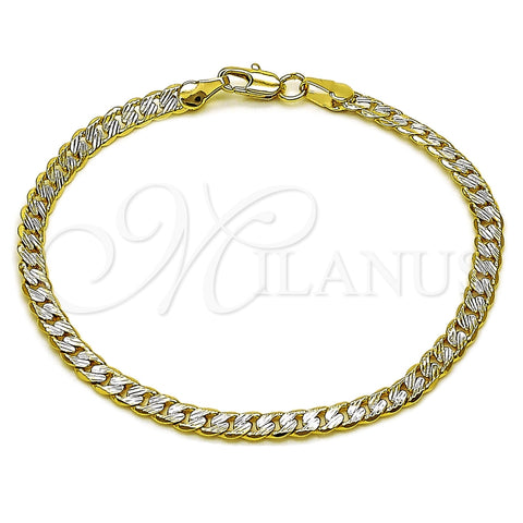 Pulsera Básica 04.297.0001.08 Oro Laminado, Diseño de Cubana, Diamantado, Dos Tonos (Grosor 04.2 MM, 8 Pulgadas de Largo)