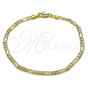 Pulsera Básica 04.297.0002.08 Oro Laminado, Diseño de Figaro, Diamantado, Dos Tonos (Grosor 03 MM, 8 Pulgadas de Largo)