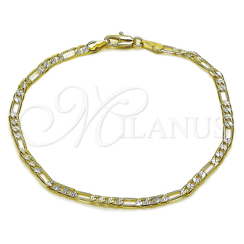 Pulsera Básica 04.297.0002.08 Oro Laminado, Diseño de Figaro, Diamantado, Dos Tonos (Grosor 03 MM, 8 Pulgadas de Largo)