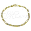 Pulsera Básica 04.297.0002.08 Oro Laminado, Diseño de Figaro, Diamantado, Dos Tonos (Grosor 03 MM, 8 Pulgadas de Largo)