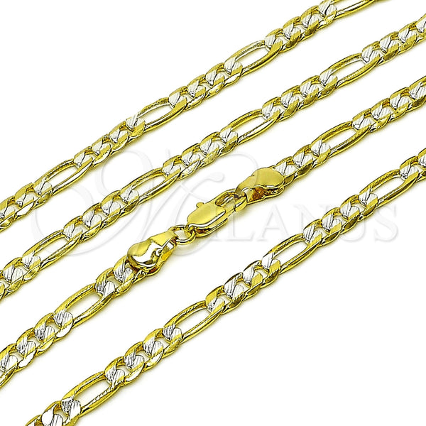Gargantilla Basica 04.297.0003.24 Oro Laminado, Diseño de Figaro, Pulido, Dos Tonos (Grosor 05 MM, 24 Pulgadas de Largo)