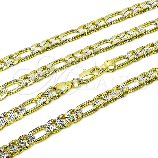 Gargantilla Elegante 04.297.0004.28 Oro Laminado, Diseño de Figaro, Diamantado, Dos Tonos (Grosor 07.1 MM, 28 Pulgadas de Largo)