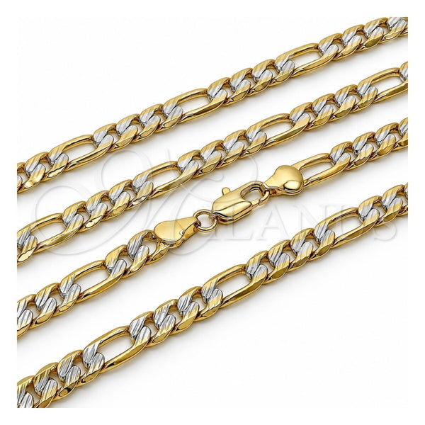 Gargantilla Elegante 04.297.0004.28 Oro Laminado, Diseño de Figaro, Diamantado, Dos Tonos (Grosor 07.1 MM, 28 Pulgadas de Largo)