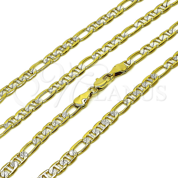 Gargantilla Basica 04.297.0005.24 Oro Laminado, Diseño de Figaro y Mariner, Diamantado, Dos Tonos (Grosor 04.7 MM, 24 Pulgadas de Largo)