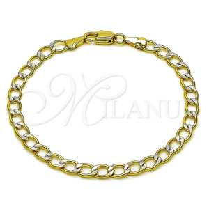 Pulsera Básica 04.297.0006.08 Oro Laminado, Diseño de Miami Cubana, Diamantado, Dos Tonos (Grosor 04.9 MM, 8 Pulgadas de Largo)