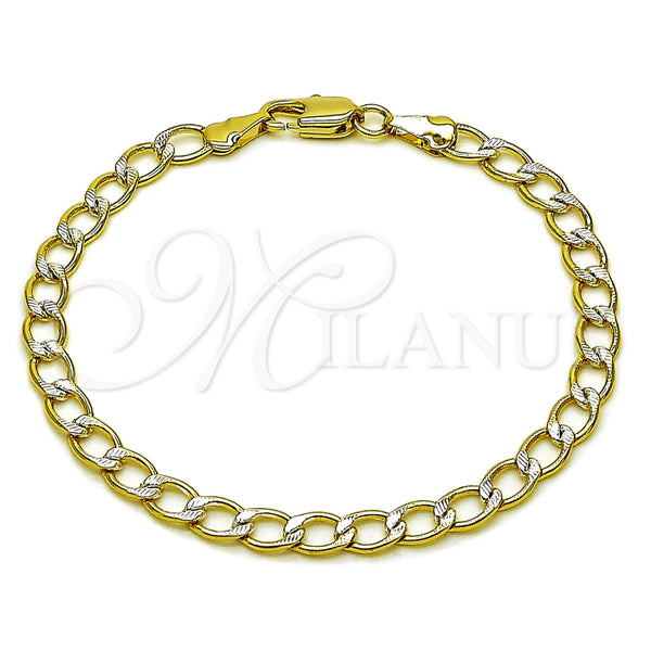 Pulsera Básica 04.297.0006.08 Oro Laminado, Diseño de Miami Cubana, Diamantado, Dos Tonos (Grosor 04.9 MM, 8 Pulgadas de Largo)