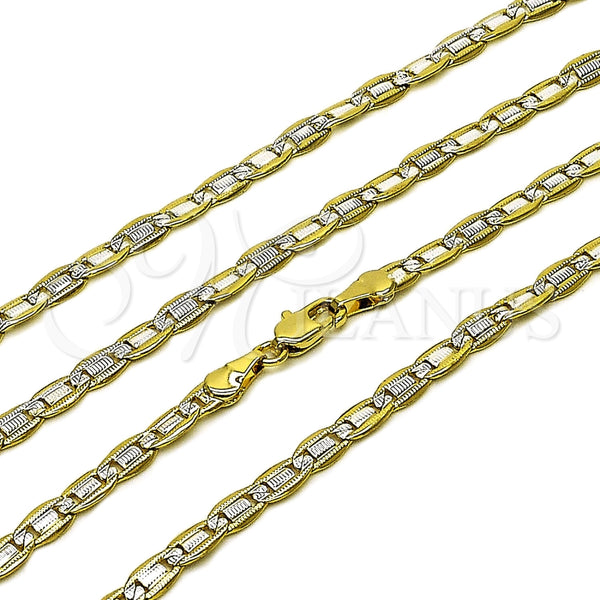Gargantilla Basica 04.297.0007.22 Oro Laminado, Diseño de Mariner, Diamantado, Dos Tonos (Grosor 03.8 MM, 22 Pulgadas de Largo)