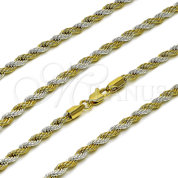 Gargantilla Basica 5.222.034.2.22 Oro Laminado, Diseño de Rope, Pulido, Dos Tonos (Grosor 04 MM, 22 Pulgadas de Largo)