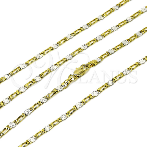 Gargantilla Basica 04.297.0008.20 Oro Laminado, Diseño de Figaro, Pulido, Dos Tonos (Grosor 03 MM, 20 Pulgadas de Largo)