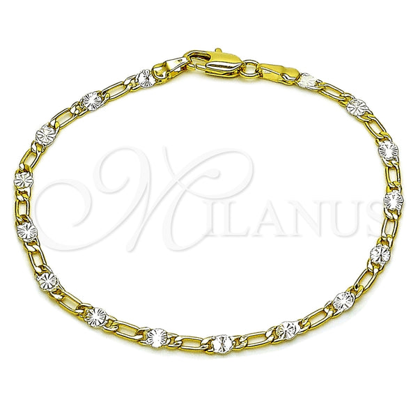 Pulsera Elegante 04.297.0008.08 Oro Laminado, Diseño de Figaro, Diamantado, Dos Tonos (Grosor 03 MM, 8 Pulgadas de Largo)