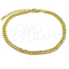 Tobillera Básica 04.213.0356.10 Oro Laminado, Diseño de Cubana Concava, Pulido, Tono Dorado (Calibre 120, Grosor 04.7 MM, 10 Pulgadas de Largo)
