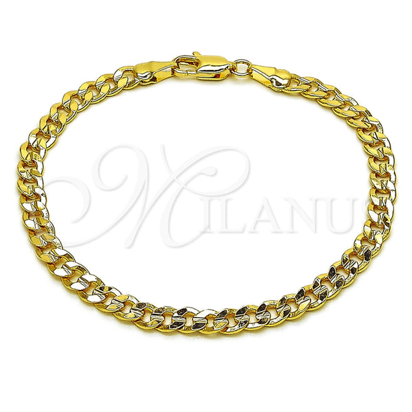 Pulsera Básica 04.213.0356.07 Oro Laminado, Diseño de Cubana Concava, Pulido, Tono Dorado (Calibre 120, Grosor 04.7 MM, 8 Pulgadas de Largo)