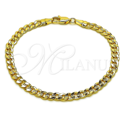 Pulsera Básica 04.213.0356.07 Oro Laminado, Diseño de Cubana Concava, Pulido, Tono Dorado (Calibre 120, Grosor 04.7 MM, 8 Pulgadas de Largo)