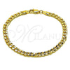 Pulsera Básica 04.213.0356.07 Oro Laminado, Diseño de Cubana Concava, Pulido, Tono Dorado (Calibre 120, Grosor 04.7 MM, 8 Pulgadas de Largo)