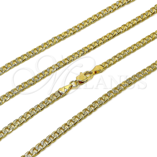 Gargantilla Basica 04.319.0018.22 Oro Laminado, Diseño de Cubana, Diamantado, Tono Dorado (Calibre 100, Grosor 04.1 MM, 22 Pulgadas de Largo)