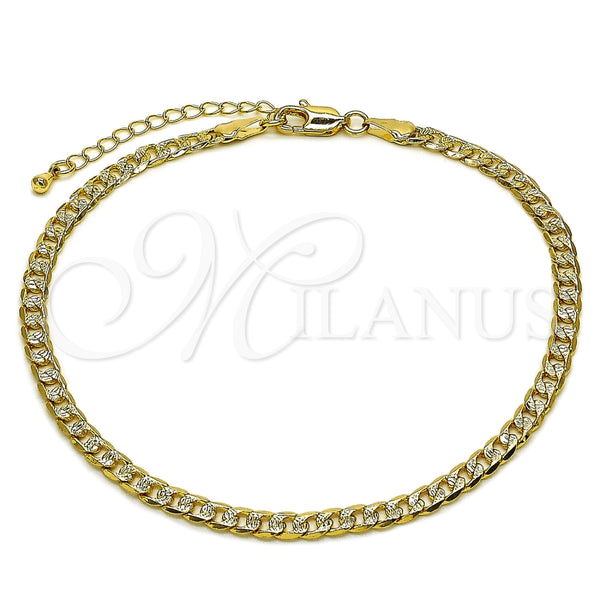 Tobillera Básica 04.319.0018.10 Oro Laminado, Diseño de Cubana, Diamantado, Tono Dorado (Calibre 100, Grosor 04.1 MM, 10 Pulgadas de Largo)