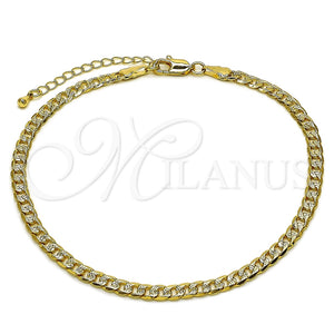 Tobillera Básica 04.319.0018.10 Oro Laminado, Diseño de Cubana, Diamantado, Tono Dorado (Calibre 100, Grosor 04.1 MM, 10 Pulgadas de Largo)