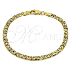 Pulsera Básica 04.319.0018.07 Oro Laminado, Diseño de Cubana, Diamantado, Tono Dorado (Calibre 100, Grosor 04.1 MM, 8 Pulgadas de Largo)