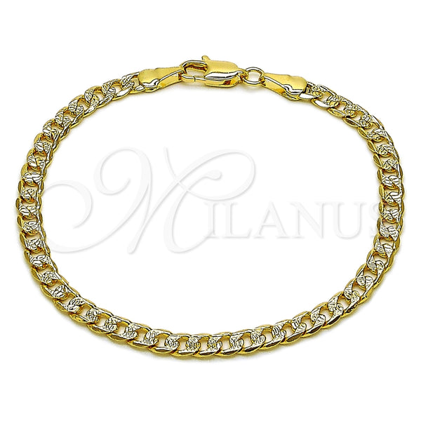 Pulsera Básica 04.319.0018.07 Oro Laminado, Diseño de Cubana, Diamantado, Tono Dorado (Calibre 100, Grosor 04.1 MM, 8 Pulgadas de Largo)