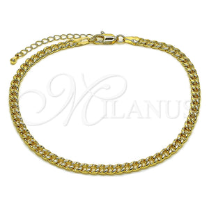 Tobillera Básica 04.319.0019.10 Oro Laminado, Diseño de Miami Cubana, Pulido, Tono Dorado (Calibre 120, Grosor 04.3 MM, 10 Pulgadas de Largo)