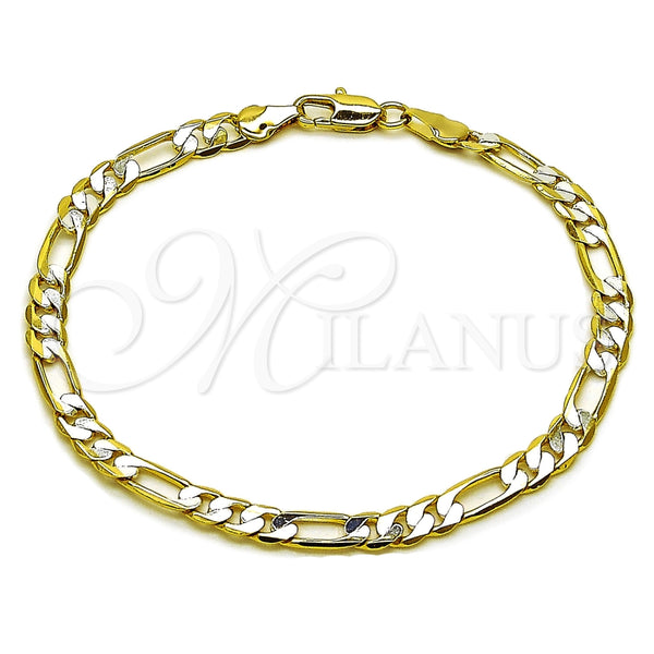 Pulsera Básica 5.222.014.1.09 Oro Laminado, Diseño de Figaro, Pulido, Dos Tonos (Calibre 140, Grosor 05 MM, 9 Pulgadas de Largo)