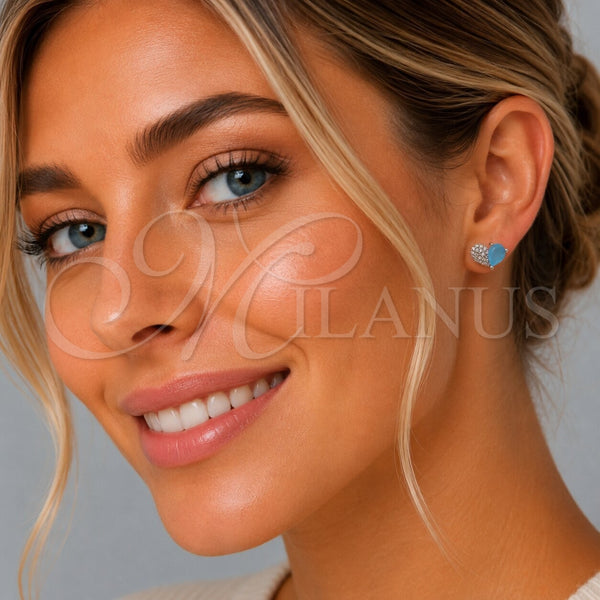 Arete Dormilona 02.260.0036.1 Rodio Laminado, Diseño de Corazón y Gota, con Zirconia Cubica Light Turquoise y Micro Pave Blanca, Pulido, Rodinado