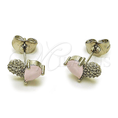 Arete Dormilona 02.260.0036.2 Rodio Laminado, Diseño de Corazón y Gota, con Zirconia Cubica Rose Water Opal y Micro Pave Blanca, Pulido, Rodinado