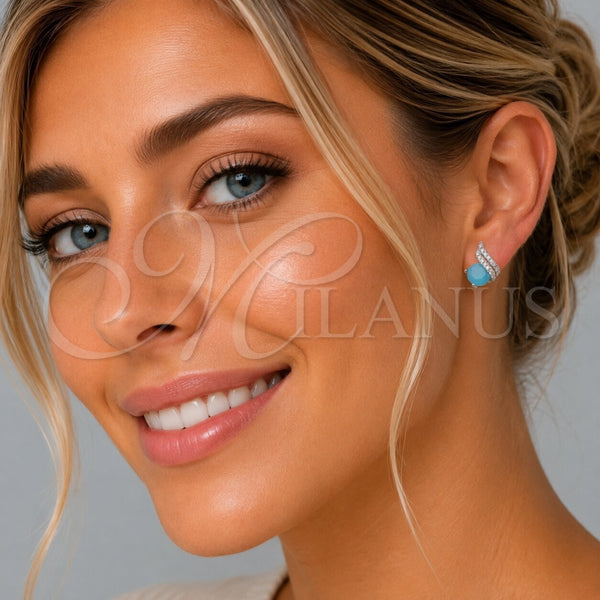 Arete Dormilona 02.260.0037 Rodio Laminado, con Zirconia Cubica Light Turquoise y Micro Pave Blanca, Pulido, Rodinado