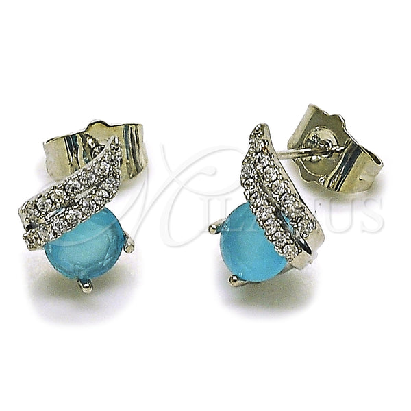 Arete Dormilona 02.260.0037 Rodio Laminado, con Zirconia Cubica Light Turquoise y Micro Pave Blanca, Pulido, Rodinado