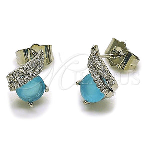 Arete Dormilona 02.260.0037 Rodio Laminado, con Zirconia Cubica Light Turquoise y Micro Pave Blanca, Pulido, Rodinado