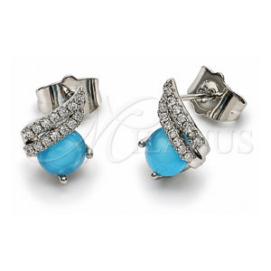 Arete Dormilona 02.260.0037 Oro Laminado Blanco, con Zirconia Cubica Light Turquoise y Micro Pave Blanca, Pulido, Rodinado