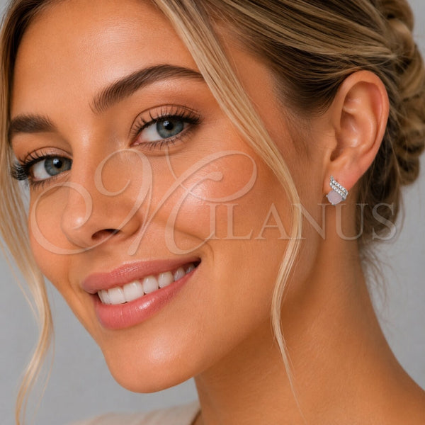 Arete Dormilona 02.260.0037.1 Rodio Laminado, con Zirconia Cubica Light Turquoise y Micro Pave Blanca, Pulido, Rodinado