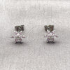 Arete Dormilona 02.260.0038 Rodio Laminado, Diseño de Flor, con Zirconia Cubica Rosado y Blanca, Pulido, Rodinado