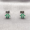 Arete Dormilona 02.260.0038.1 Rodio Laminado, Diseño de Flor, con Zirconia Cubica Verde y Blanca, Pulido, Rodinado