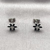 Arete Dormilona 02.260.0038.2 Rodio Laminado, Diseño de Flor, con Zirconia Cubica Negro y Blanca, Pulido, Rodinado