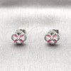 Arete Dormilona 02.260.0039.1 Rodio Laminado, Diseño de Trébol de Cuatro Hojas, con Zirconia Cubica Rubi y Blanca, Pulido, Rodinado