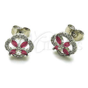 Arete Dormilona 02.260.0039.1 Rodio Laminado, Diseño de Trébol de Cuatro Hojas, con Zirconia Cubica Rubi y Blanca, Pulido, Rodinado