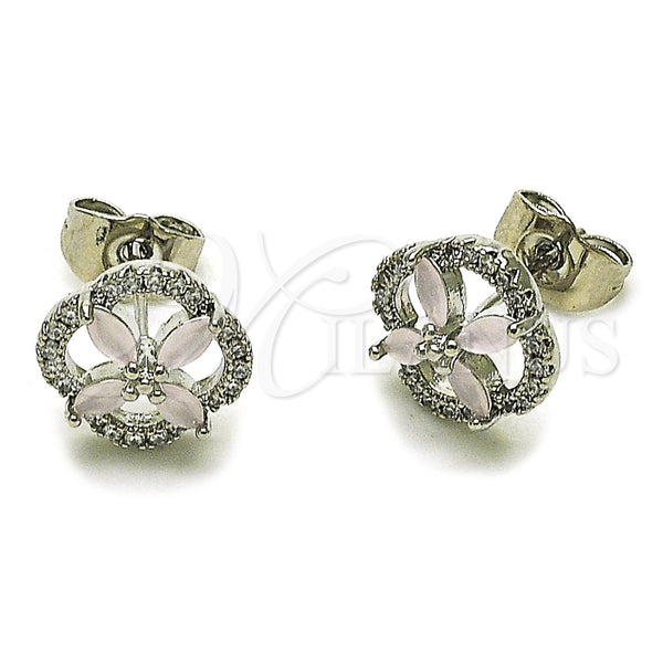 Arete Dormilona 02.260.0039.2 Rodio Laminado, Diseño de Trébol de Cuatro Hojas, con Zirconia Cubica Rose Water Opal y Blanca, Pulido, Rodinado