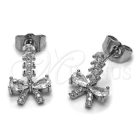 Arete Dormilona 02.260.0041 Rodio Laminado, Diseño de Arco, con Zirconia Cubica Blanca, Pulido, Rodinado