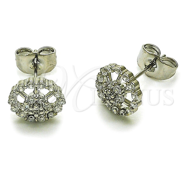 Arete Dormilona 02.260.0042 Rodio Laminado, Diseño de Flor, con Zirconia Cubica Blanca, Pulido, Rodinado