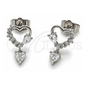 Arete Dormilona 02.260.0043 Oro Laminado Blanco, Diseño de Corazón, con Zirconia Cubica Blanca, Pulido, Rodinado