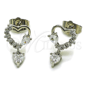 Arete Dormilona 02.260.0043 Rodio Laminado, Diseño de Corazón, con Zirconia Cubica Blanca, Pulido, Rodinado