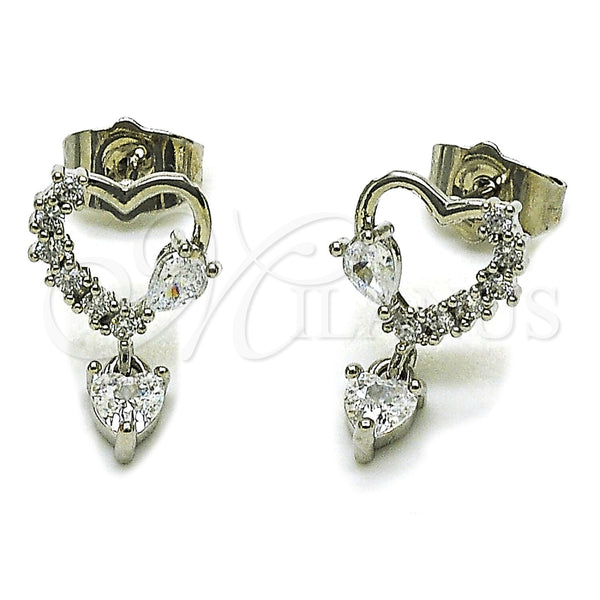 Arete Dormilona 02.260.0043 Rodio Laminado, Diseño de Corazón, con Zirconia Cubica Blanca, Pulido, Rodinado