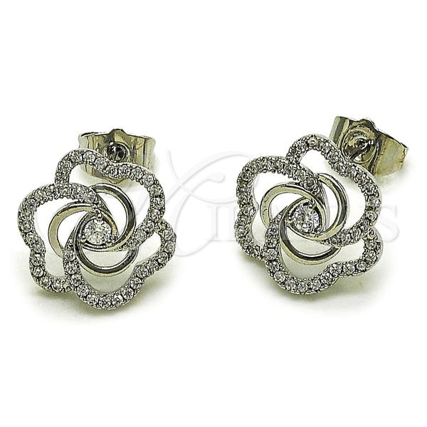 Arete Dormilona 02.260.0045 Rodio Laminado, Diseño de Flor, con Zirconia Cubica Blanca, Pulido, Rodinado