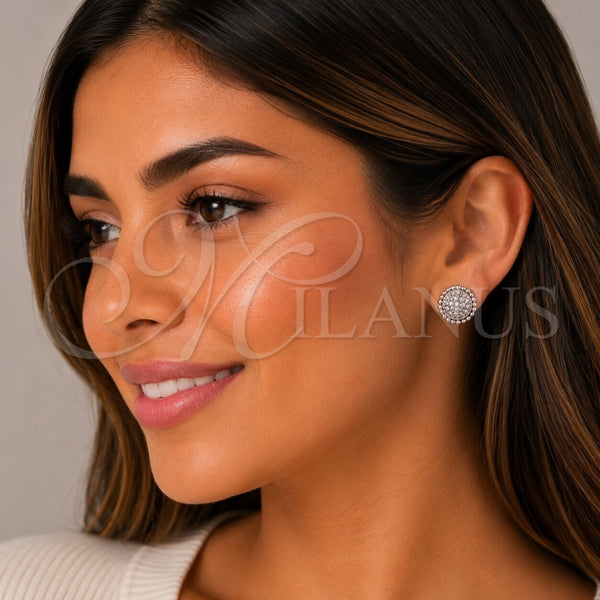 Arete Dormilona 02.260.0046 Rodio Laminado, con Micro Pave Blanca, Pulido, Rodinado